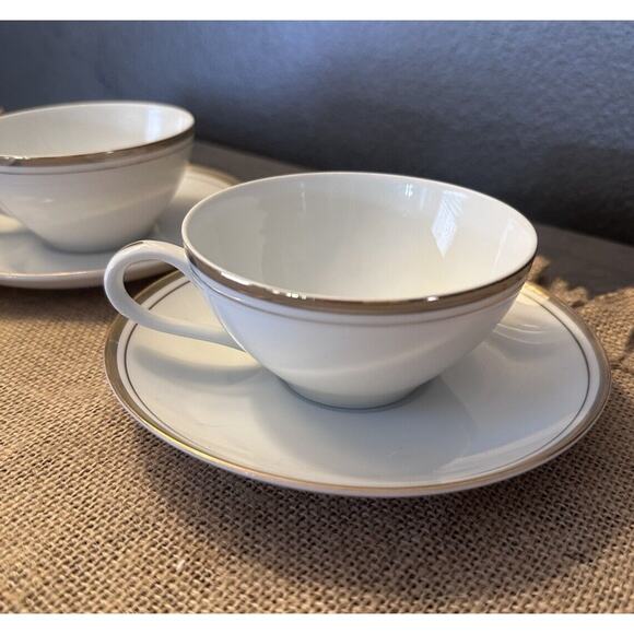 3 Royalton China & Co. Ivory Translucent Gold Porcelain 5-1/2" Cup & Saucer Sets - Picture 2 of 7